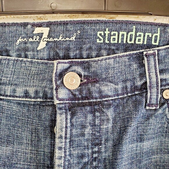 7 For All Mankind Standard Mens 38 Jeans ButtonFly Blue Wash Distressed Denim - Picture 6 of 11